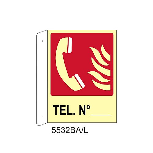 Telefono antincendio N° - Alluminio - D - 370x500mm - Bifacciale a Bandiera - Luminescente