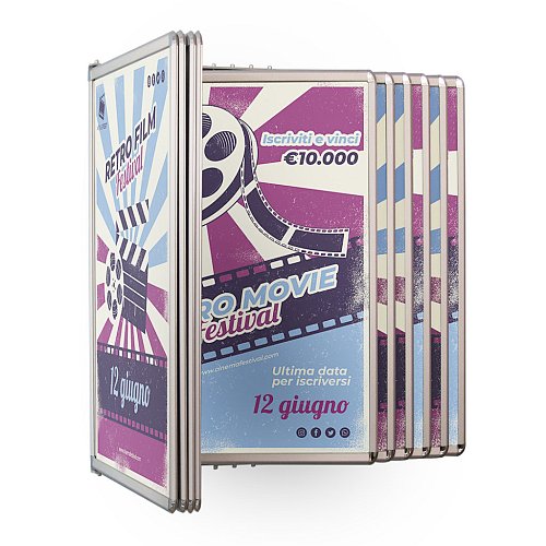 Espositore a libro da parete con 10 cornici porta poster 50x70cm