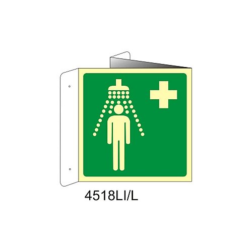 Doccia di emergenza - Alluminio - B - 160x160mm - Bifacciale a Libro - Luminescente
