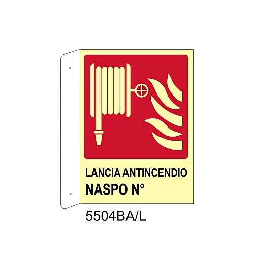 Lancia antincendio naspo n° - Alluminio - C - 230x310mm - Bifacciale a Bandiera - Luminescente
