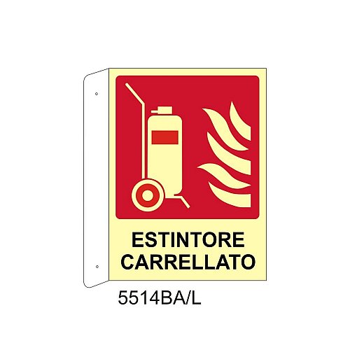 Estintore Carrellato - Alluminio - D - 370x500mm - Bifacciale a Bandiera - Luminescente