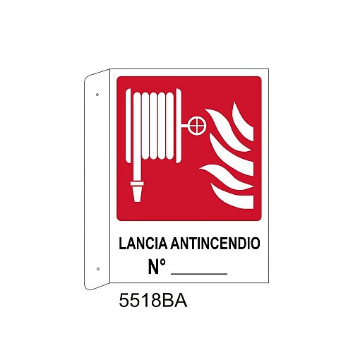 Lancia Antincendio N° - Alluminio - C - 230x310mm - Bifacciale a Bandiera - Non Luminescente