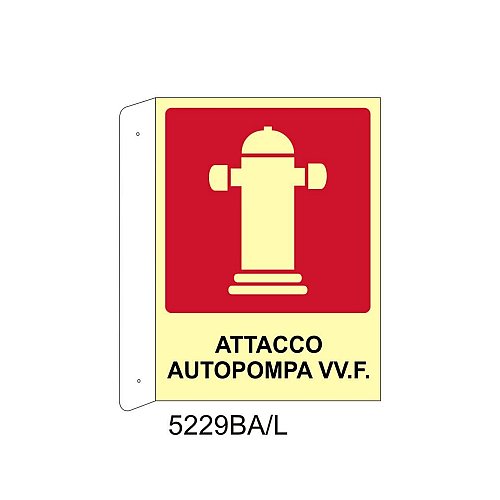 Attacco autopompa VV.F. - Alluminio - C - 230x310mm - Bifacciale a Bandiera - Luminescente