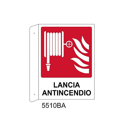 Lancia antincendio - Alluminio - D - 370x500mm - Bifacciale a Bandiera - Non Luminescente