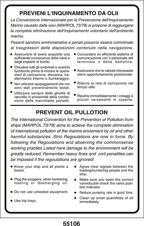 Prevent oil pullotion - Previeni l'inquinamento da olii - B - PV 330x500 mm