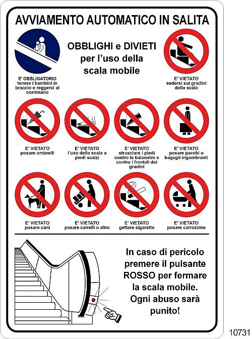 Obblighi e divieti per l'uso dell scala mobile - C - Alluminio -500x700 mm - Conf 10 pz
