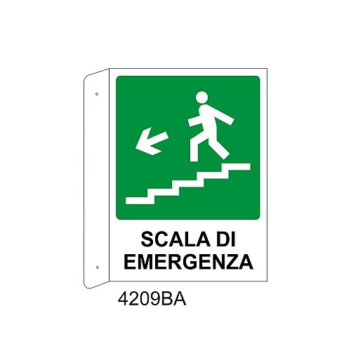 Scala di emergenza basso sinistra - Alluminio - B - 160x210mm - Bifacciale a Bandiera - Non Luminescente
