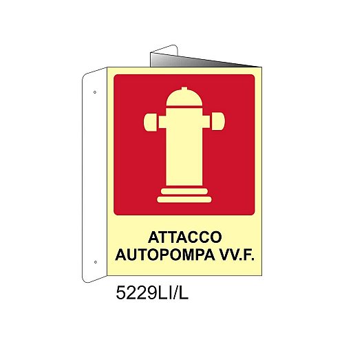 Attacco autopompa VV.F. - Alluminio - D - 370x500mm - Bifacciale a Libro - Luminescente