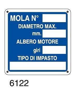 Mola n.Diametro max mm.Albero motore giri.Tipo di impasto - A - Alluminio 120x120 mm