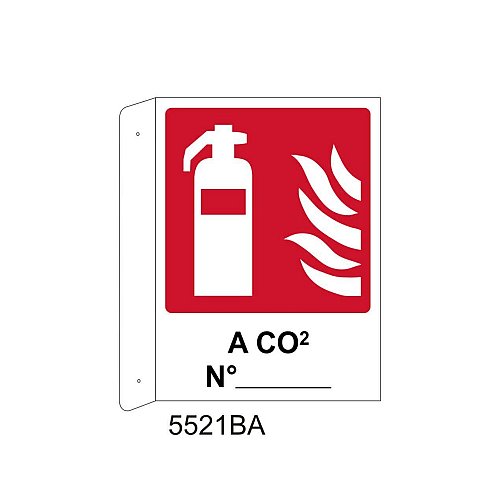 Estintore a CO2 n° - Alluminio - B - 160x210mm - Bifacciale a Bandiera - Non Luminescente
