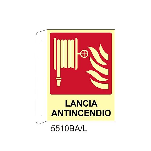 Lancia antincendio - Alluminio - B - 160x210mm - Bifacciale a Bandiera - Luminescente