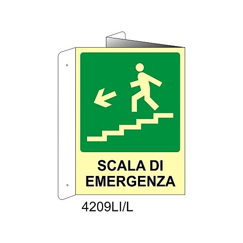 Scala di emergenza basso sinistra - Alluminio - B - 160x210mm - Bifacciale a Libro - Luminescente