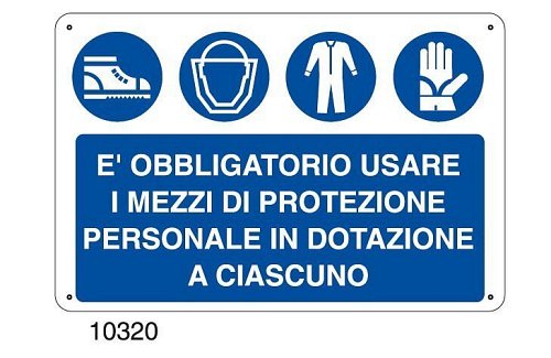 E' obbligatorio usare i mezzi di protezione personale in dotazione a ciascuno - C - Alluminio 500x330 mm - Conf 10 pz.