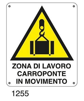 Zona di lavoro carroponte in movimento - A - PVC adesivo 145x185 mm - Conf 10 pz.