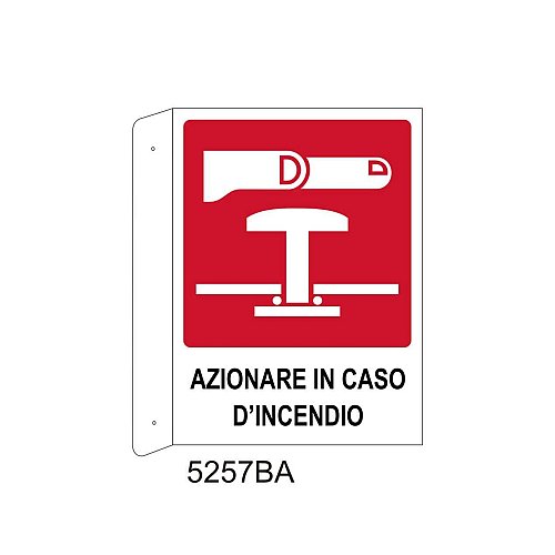 Azionare in caso di incendio - Alluminio - D - 370x500mm - Bifacciale a Bandiera - Non Luminescente