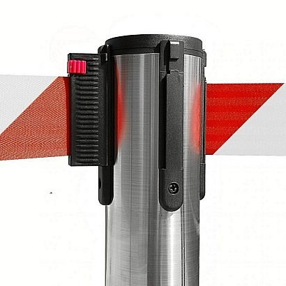 Colonnina con Nastro e Base da 15 kg in Acciaio Cromato Lucido - Colore Bianco/Rosso