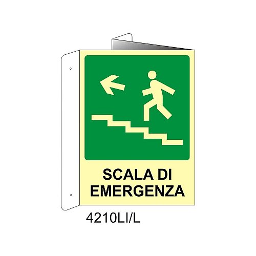 Scala di emergenza alto sinistra - Alluminio - C - 230x310mm - Bifacciale a Libro - Luminescente