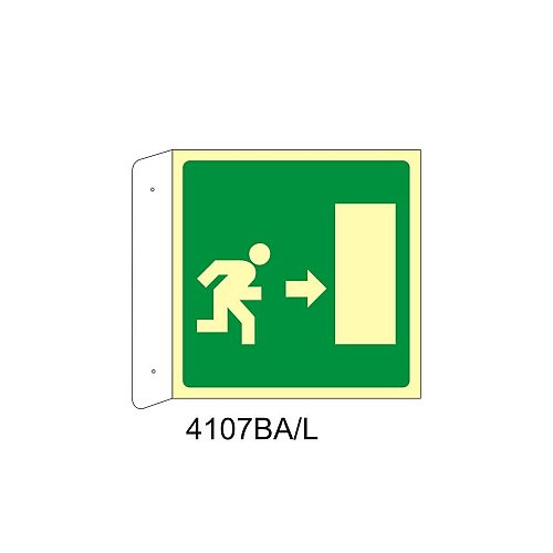 Percorso di emergenza destra - Alluminio - C - 230x230mm - Bifacciale a Bandiera - Luminescente