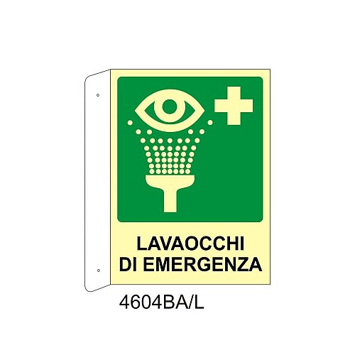 Lavaocchi di emergenza - Alluminio - C - 230x310mm - Bifacciale a Bandiera - Luminescente