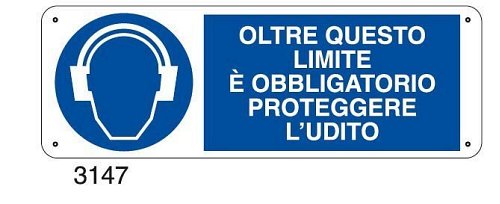 Oltre questo limite è obbligatorio proteggere l'udito - E - Alluminio 500x700 mm - Conf 10 pz.