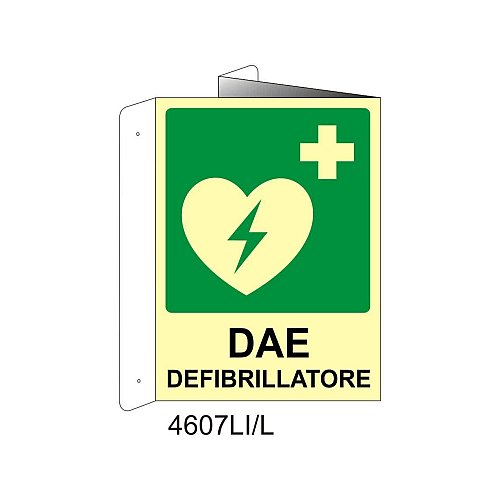 DAE defibrillatore - Alluminio - C - 230x310mm - Bifacciale a Libro - Luminescente