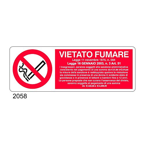 Vietato fumare con legge - A - PVC adesivo 350x125 mm