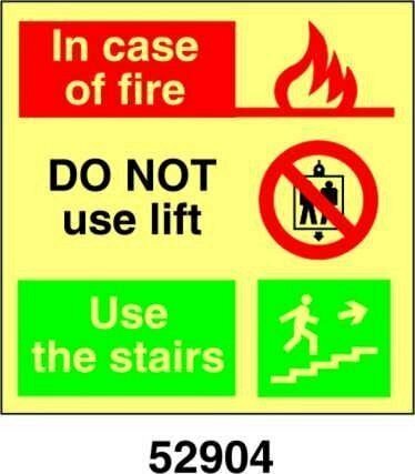 In case of fire DO NOT use lift, use the stairs
