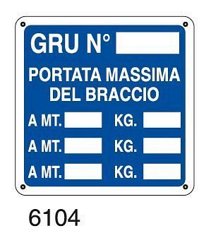 Gru numero, portata massima del braccio