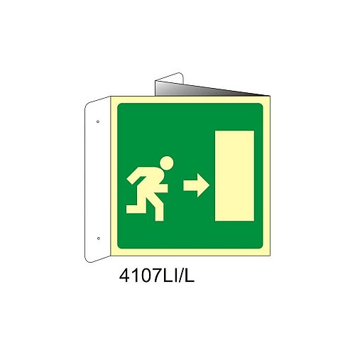 Percorso di emergenza destra - Alluminio - D - 370x370mm - Bifacciale a Libro - Luminescente