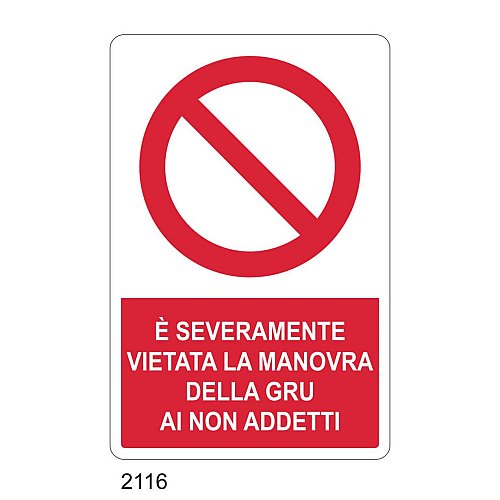 E' severamente vietata la manovra della gru ai non addetti - E - Alluminio 500x700 mm - Conf 10 pz.