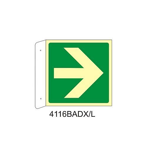 Direzione da seguire lato destro destro - Alluminio - B - 160x160mm - Bifacciale a Bandiera - Luminescente