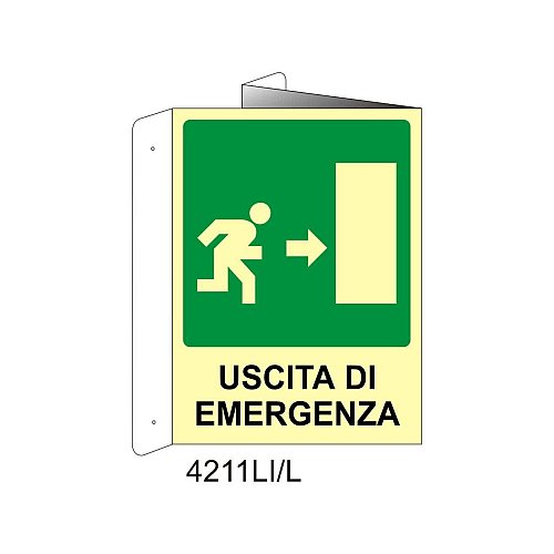 Uscita di emergenza destra - Alluminio - C - 230x310mm - Bifacciale a Libro - Luminescente