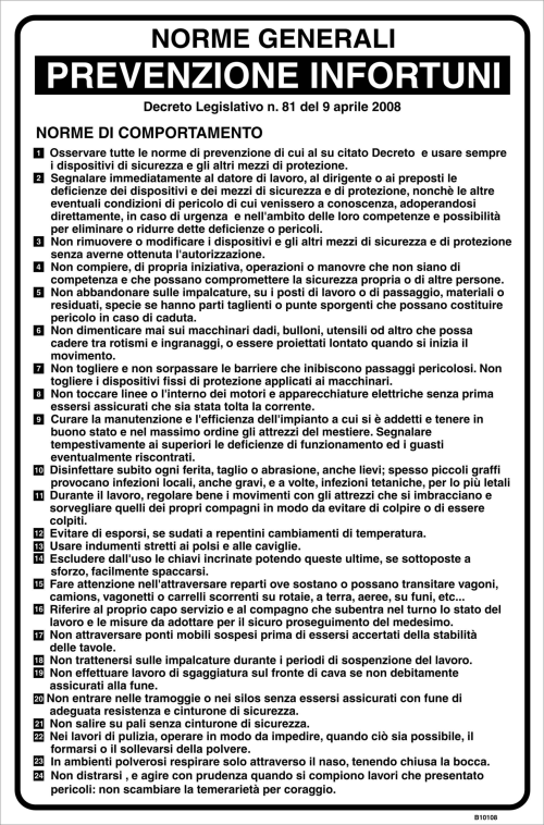 Norme generali prevenzione infortuni