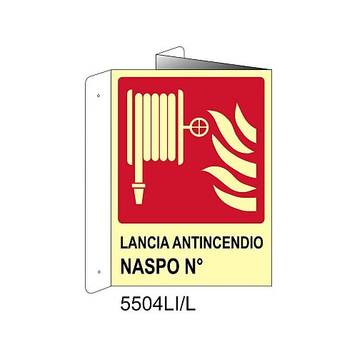 Lancia antincendio naspo n° - Alluminio - B - 160x210mm - Bifacciale a Libro - Luminescente