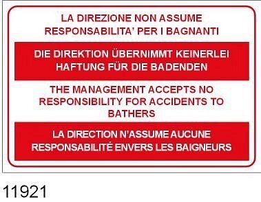 La direzione non assume responsabilità per bagnanti - AD - PVC Adesivo - Conf 10 pz.