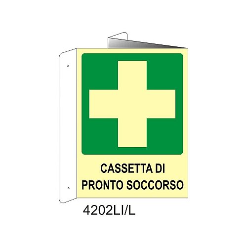 Cassetta di pronto soccorso - Alluminio - D - 370x500mm - Bifacciale a Libro - Luminescente
