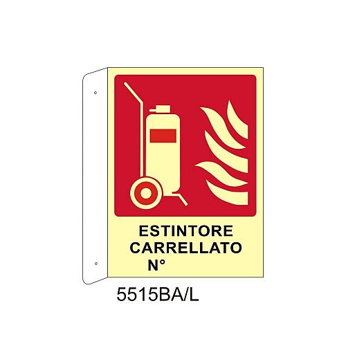 Estintore Carrellato N° - Alluminio - D - 370x500mm - Bifacciale a Bandiera - Luminescente