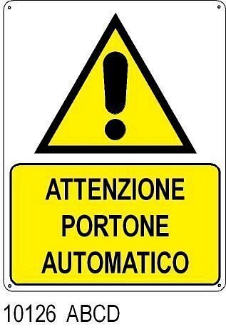 Attenzione portone automatico - A - Alluminio 125x175 mm