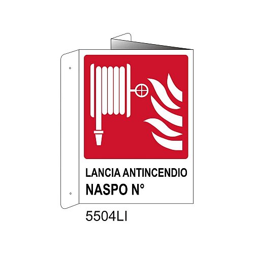 Lancia antincendio naspo n° - Alluminio - C - 230x310mm - Bifacciale a Libro - Non Luminescente