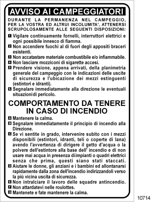 Condotta da tenere in caso di incendio - campeggi