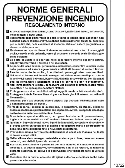 Norme generali prevenzioni incendi - regolamento interno - B - Alluminio - 330x500 mm