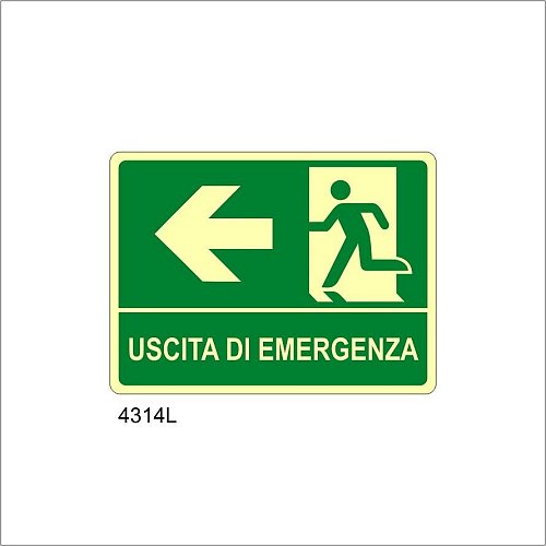 Uscita di emergenza freccia sinistra Luminescente