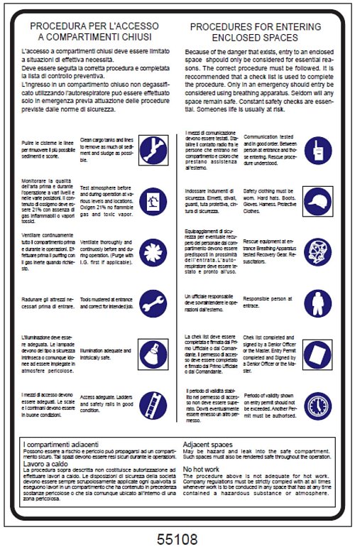 Procedures for entering enclosed spaces - Procedura per l'accesso a compartimenti chiusi - A - AD 250x350 mm