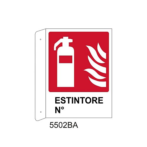 Estintore n° - Alluminio - C - 230x310mm - Bifacciale a Bandiera - Non Luminescente
