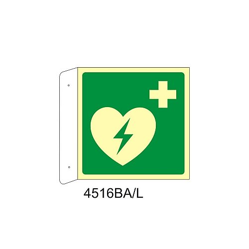 Defibrillatore - Alluminio - D - 370x370mm - Bifacciale a Bandiera - Luminescente