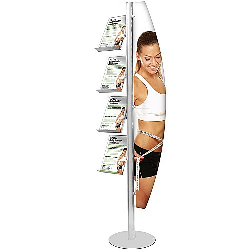 Espositore Serie ALMA con 4 Ripiani Inclinabili A4 e Vela