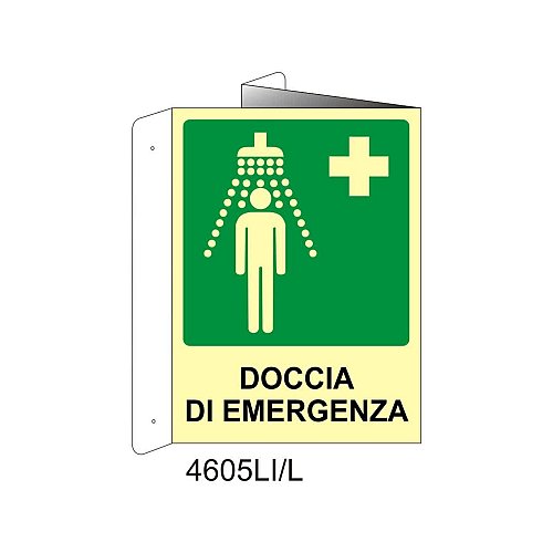 Doccia di emergenza - Alluminio - C - 230x310mm - Bifacciale a Libro - Luminescente