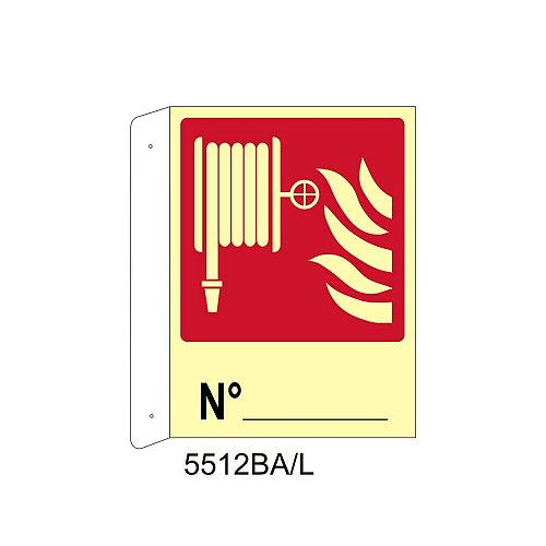 Lancia antincendio n° - Alluminio - D - 370x500mm - Bifacciale a Bandiera - Luminescente