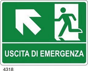 Uscita di emergenza freccia diagonale sinistra in alto - B - Alluminio 160x210 mm - Conf 10 pz.