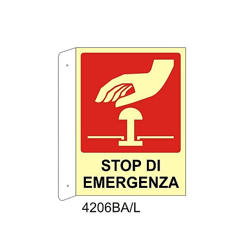 Stop di emergenza - Alluminio - B - 160x210mm - Bifacciale a Bandiera - Luminescente